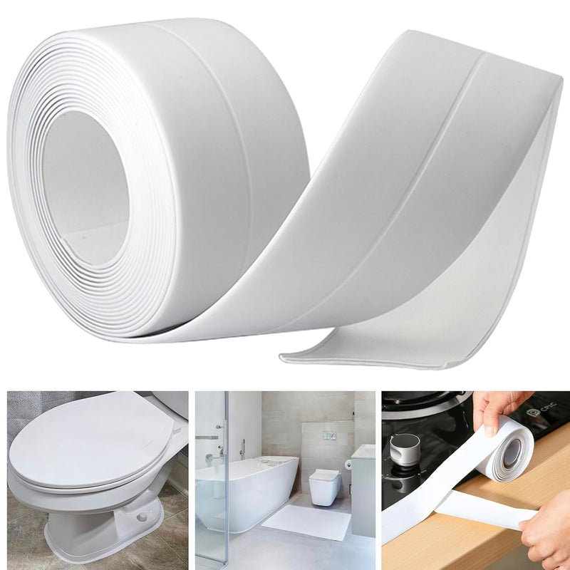 GHAMYEE White Self-Adhesive Waterproof Caulk Tape for Bath & Kitchen - Toilet Sealant, Bathtub Sealing Strip for Bathroom Shower (1.5" x 10.5Ft) - Image 1